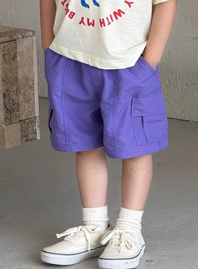Pawn Tiger2025夏季薄款透气儿童韩版短裤工装休闲裤紫色短裤