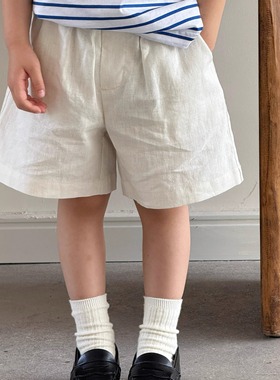 Pawn Tiger2025夏新款儿童奶白棉麻舒适短裤柔软基础百搭休闲短裤