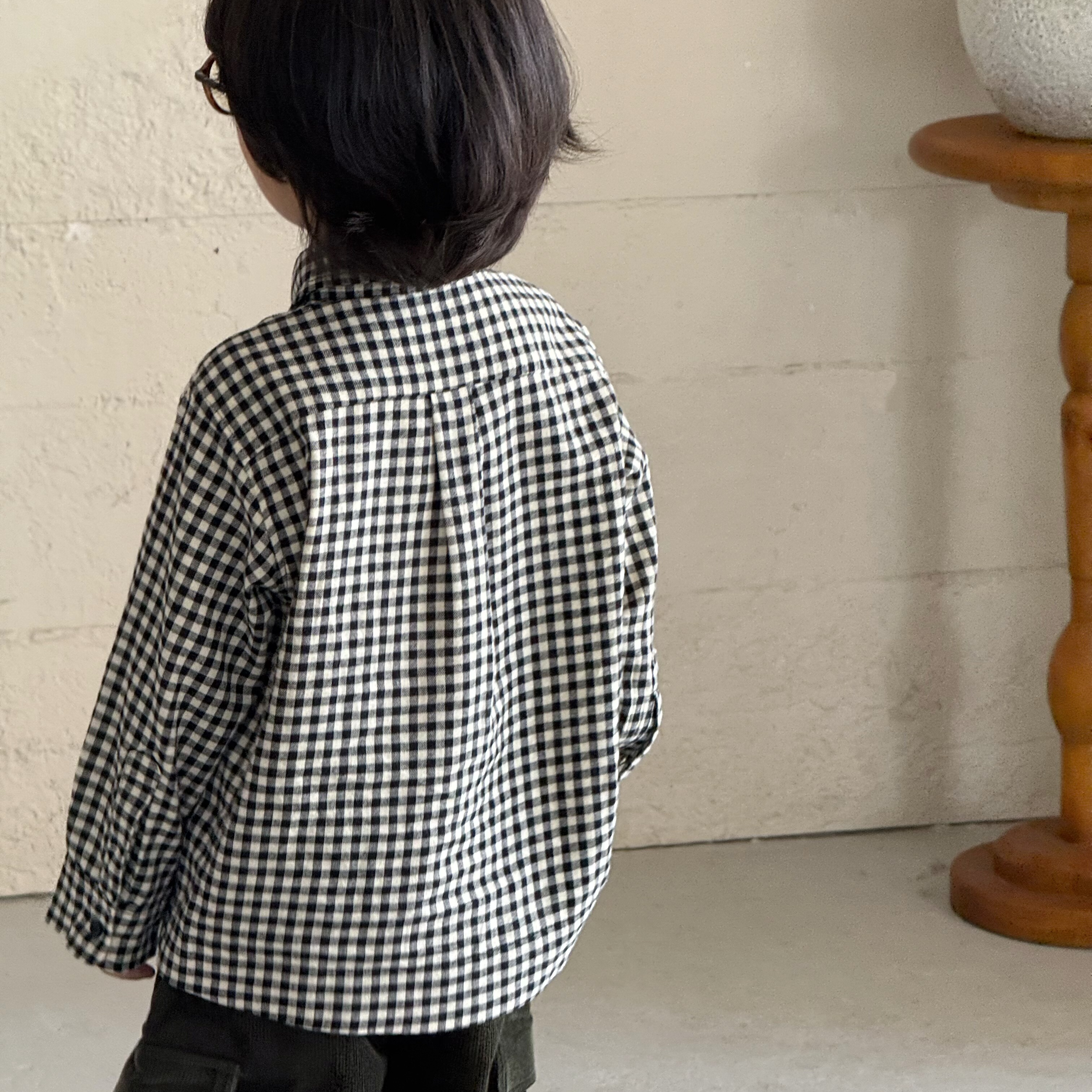PAWN TIGER2025秋季新日系复古黑白格全棉百搭衬衫长袖男女童衬衫