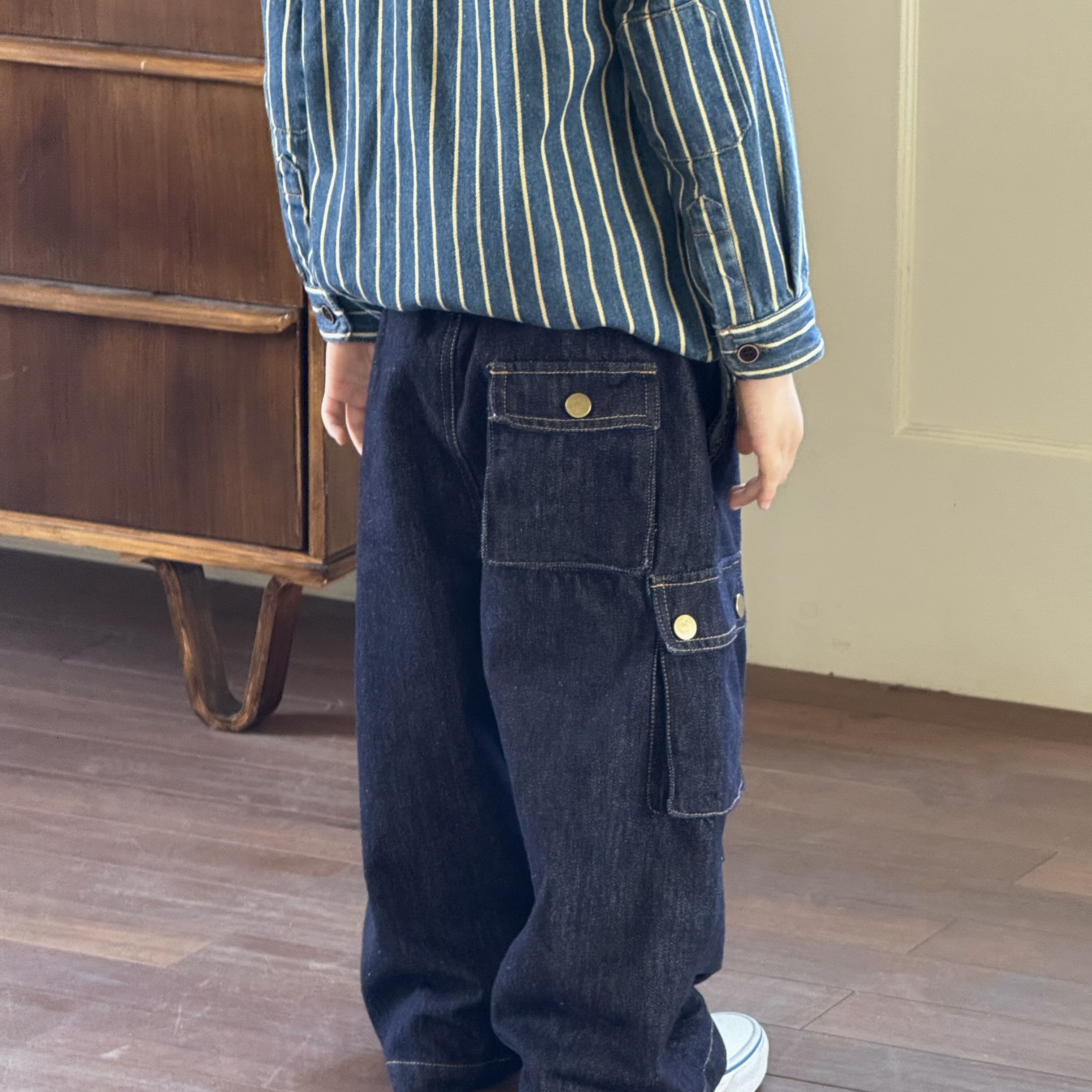 Pawn Tiger2025秋季新款儿童活性不褪色牛仔裤日系多口袋工装裤