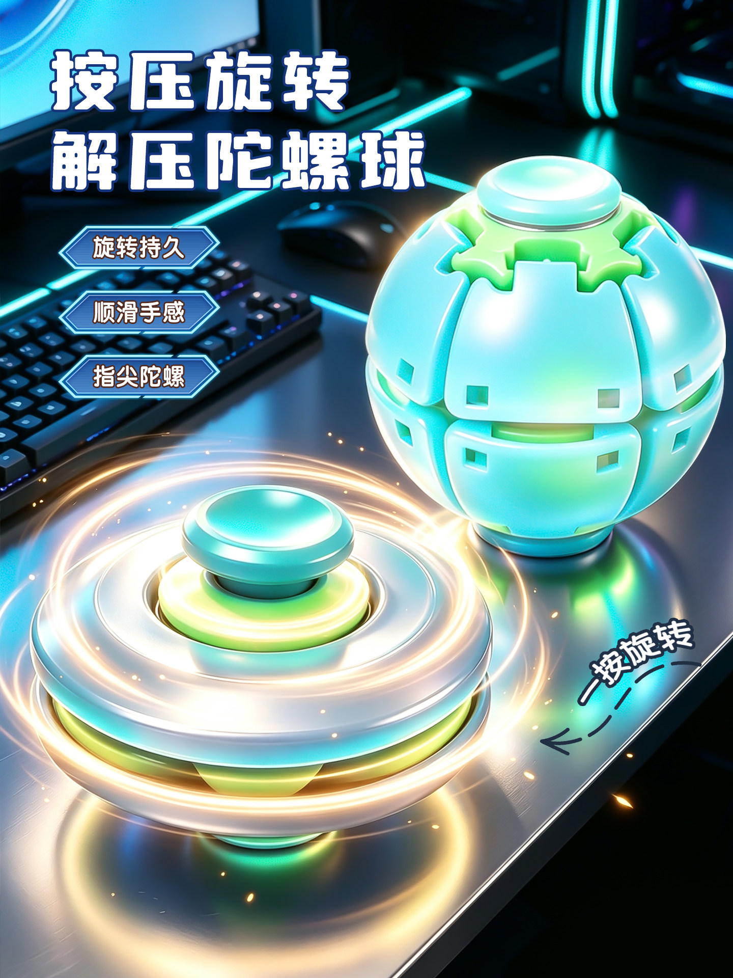 按压旋转解压球玩具指尖陀螺儿童男孩创意减压手上把件3d打印网红