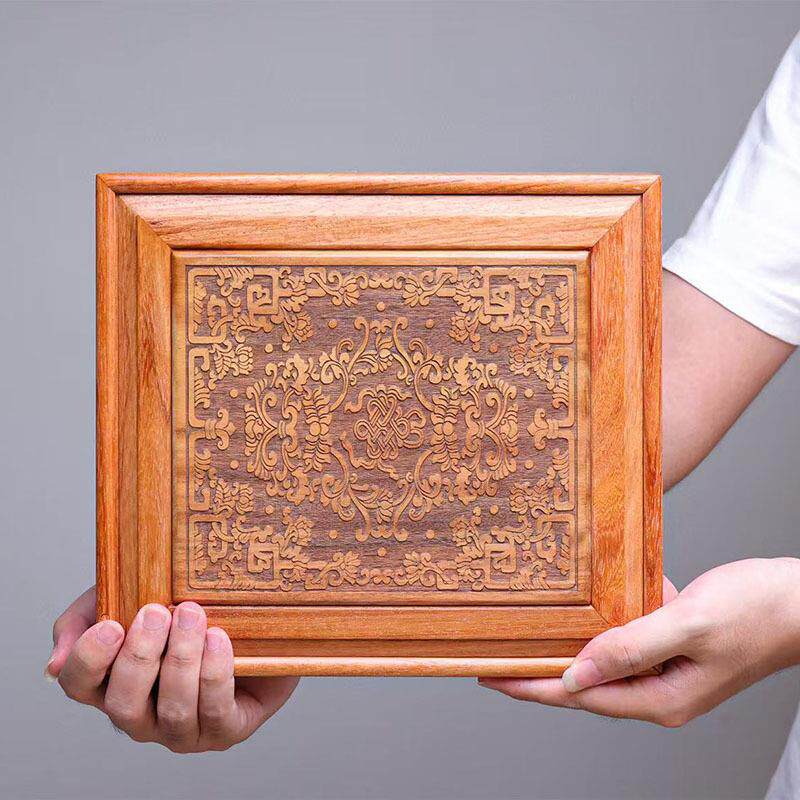 缅甸花梨木雕花普洱茶收纳盒开茶盘茶饼分茶盘实木撬茶盘拆茶工具