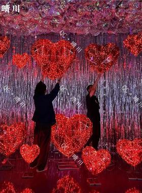 七夕情人节日主题氛围商场景区活动美陈吊装饰布置红色发光爱心形