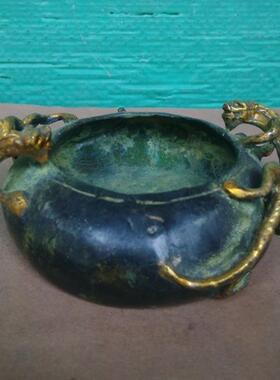 古玩杂项收藏家铜笔洗摆件铜烟灰缸文房四宝工艺品老包浆貔貅笔洗