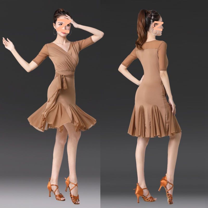 拉丁舞连衣裙练功服2025新款修身短袖舞蹈训练服成人专业国标舞裙