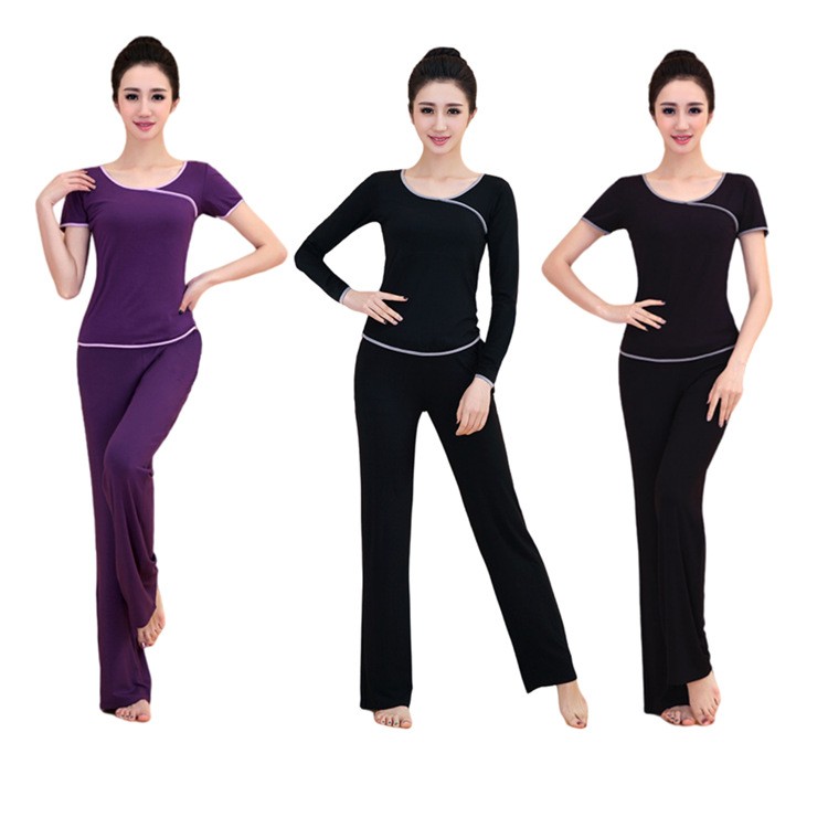 新款现货莫代尔舞蹈服套装大码修身显瘦插胸垫女士跳操广场舞瑜伽