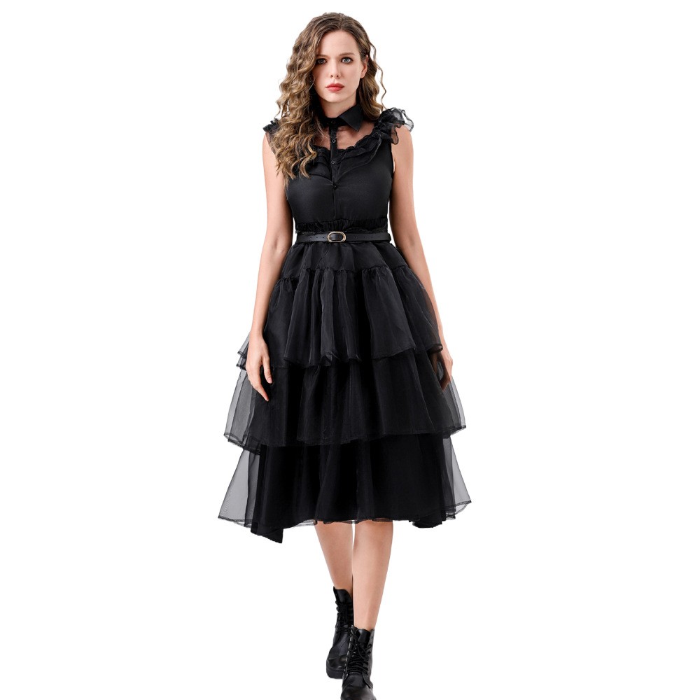 亚当斯一家Wednesday公主裙成人网纱连衣裙女童Cosplay表演