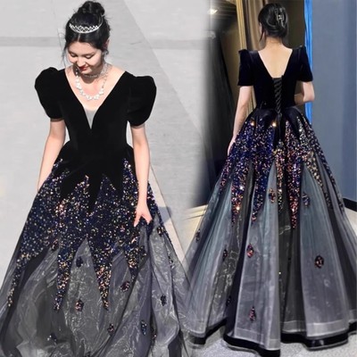 晚礼服裙高端轻奢小众独唱高级感声乐艺考舞台演出女主持人蓬蓬裙