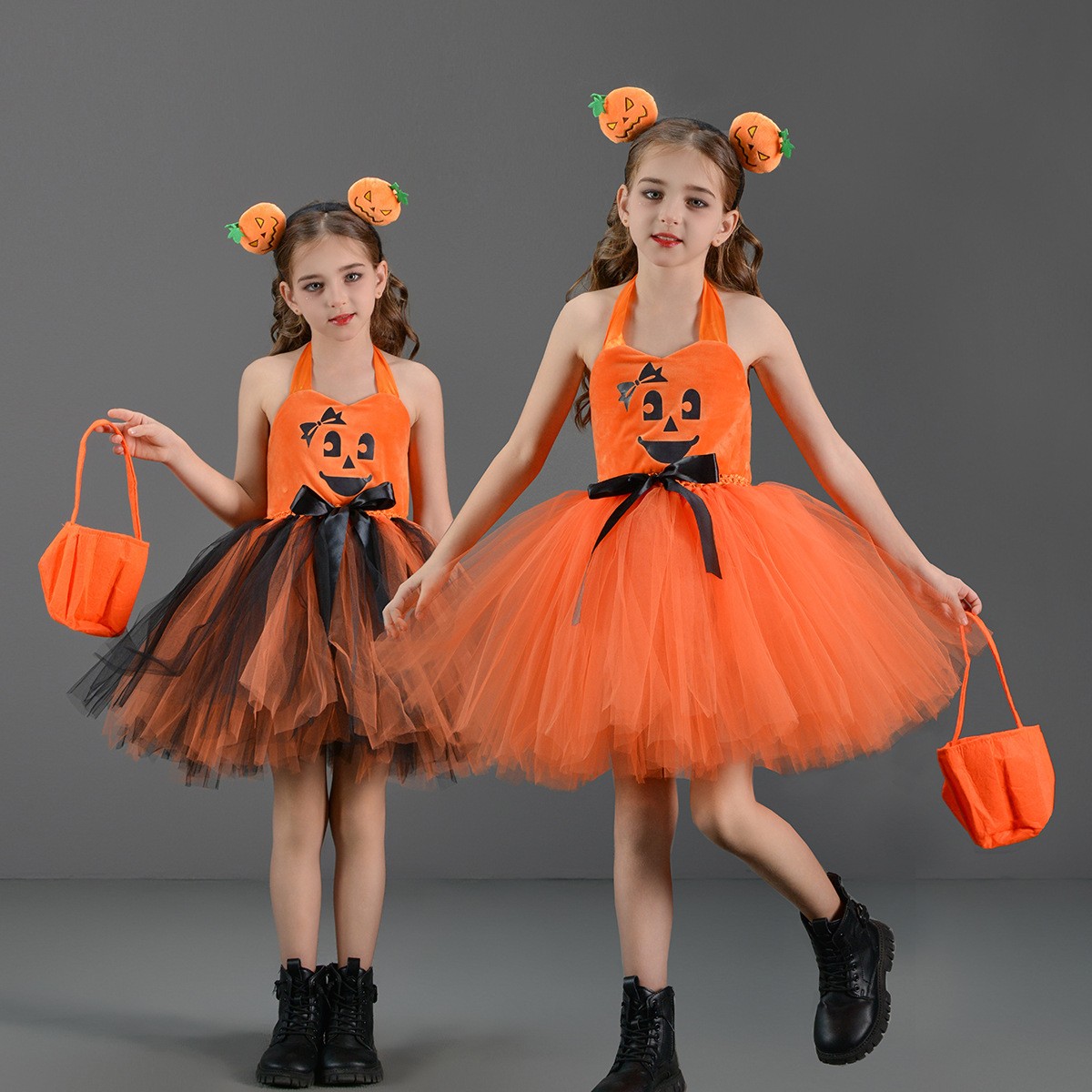 女童万圣节南瓜裙儿童舞台表演出服饰巫婆装扮服装南瓜公主裙