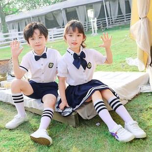 学院英伦风校服套装 幼儿园服夏季 衬衫 短袖 小学生毕业照演出班服 装