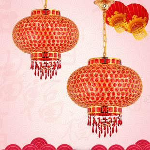 现代中式高端大红水晶旋转阳台灯笼LD婚庆创意个性装饰阳台吊灯