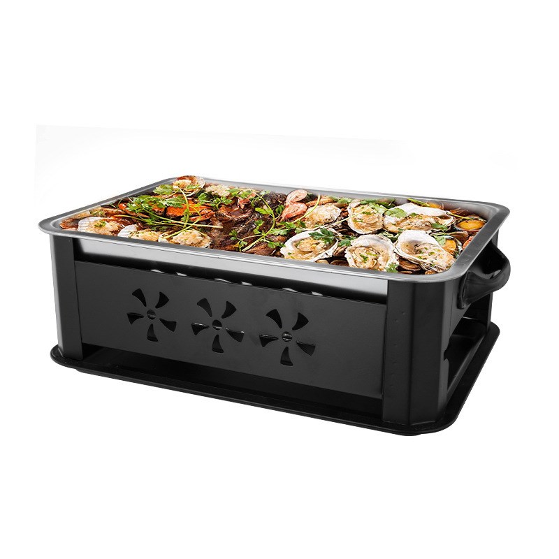 酒精炉长方形海鲜大咖盘木炭家用烤鱼盘烤鱼炉商用烤不锈钢碳餐厅