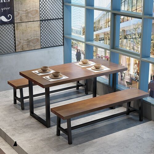 复古工业风餐桌椅酒吧烧烤店实木商用长方形奶茶店桌椅子