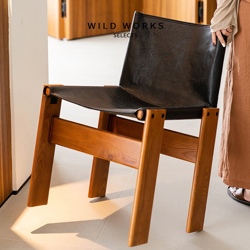 野作僧侣椅实木油蜡皮餐椅茶椅书椅设计师款中古intge侘寂久坐