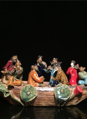 石湾公仔八仙过海陶瓷创意客厅电视柜博古架摆设家居装饰礼品