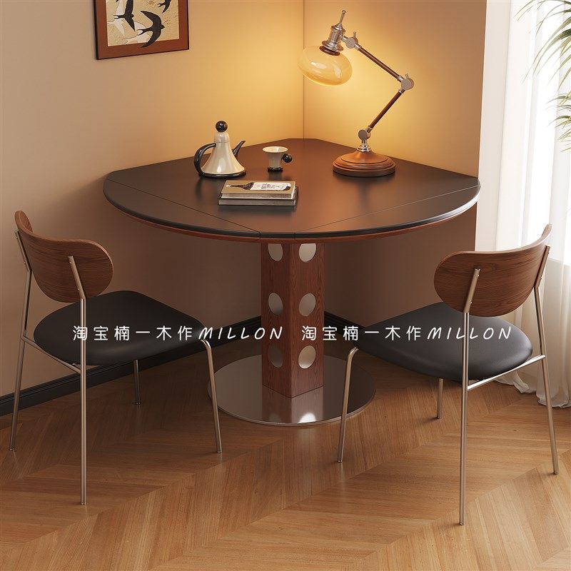中古风岩板餐桌椅家用小户型方圆两用复古圆形四餐桌,住宅家具,岩板餐桌,淘宝优惠券,粉丝福利购,淘宝优惠卷