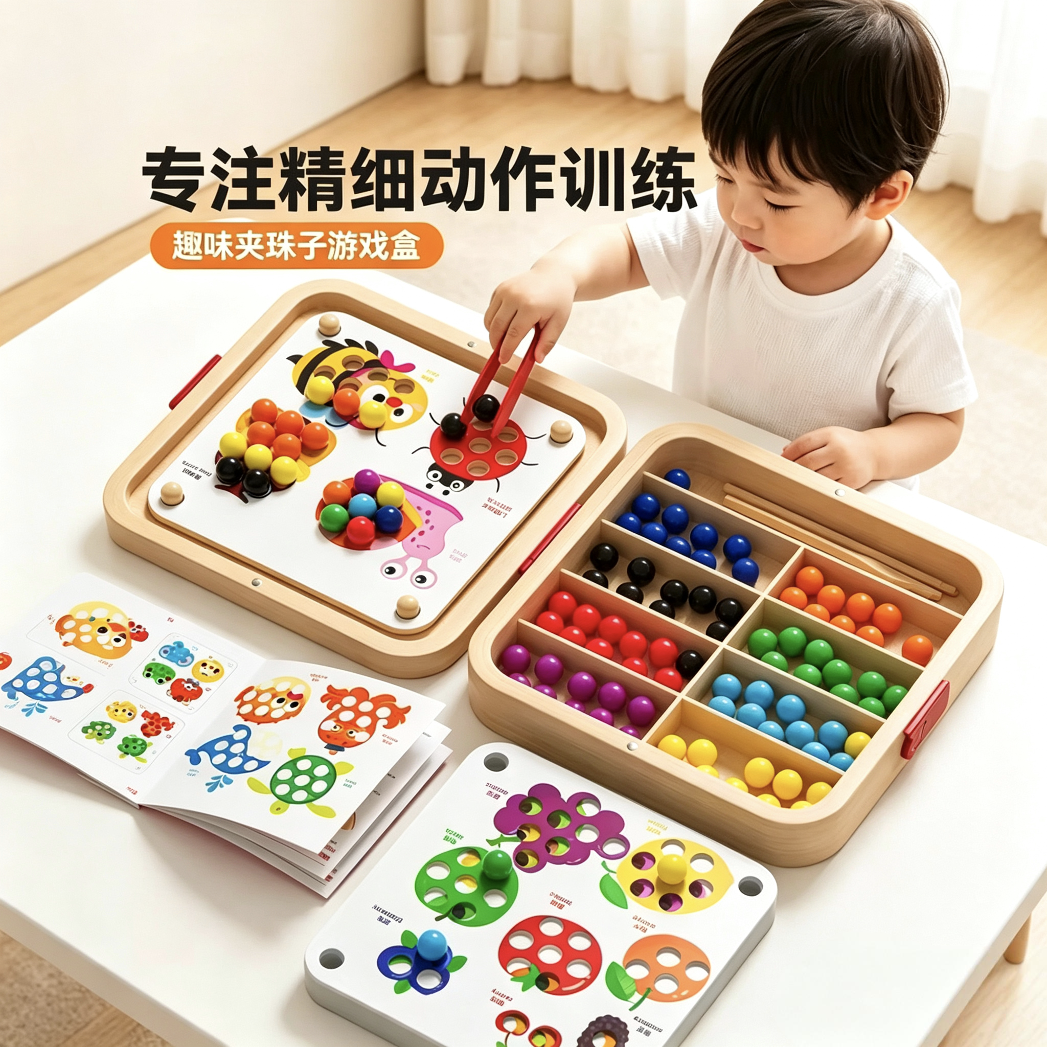 儿童益智早教专注夹豆桌游盒