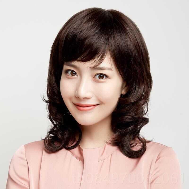 正品假真发中女短发自式然老年假发套妈妈款全发全头套长卷发真人