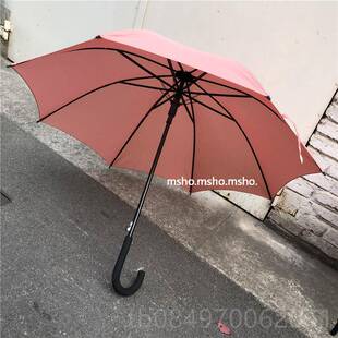 正品 自女制纯色ins长o柄雨男伞磨砂手柄雨s伞防风 oahz 小鸡奶黄