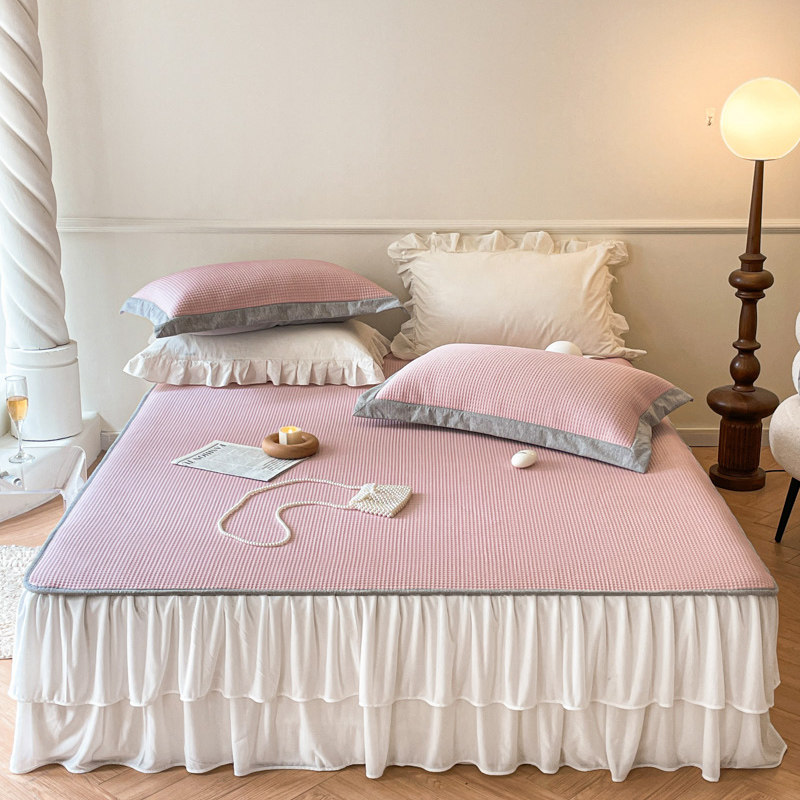 高端A类夏季冰丝凉席床裙款三件套可机洗折叠空调软席席子床笠式,床上用品,冰丝席,淘宝优惠券,粉丝福利购,淘宝优惠卷