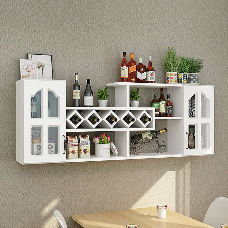 悬挂式酒柜红酒架墙上置物架一米二壁挂式酒架客餐厅菱形酒格装饰