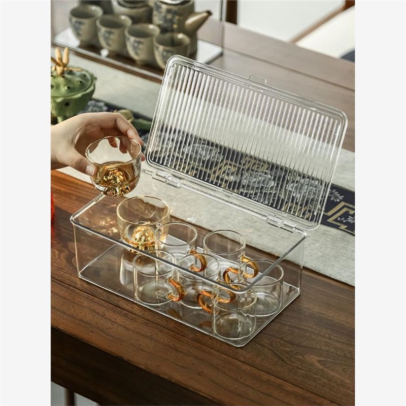 茶具收纳盒透明放功夫茶杯茶壶防尘杯子收纳盒酒杯收纳置物架