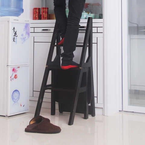新款家用楼梯椅全实木梯子椅子四层折叠梯凳多功能登高凳木梯子