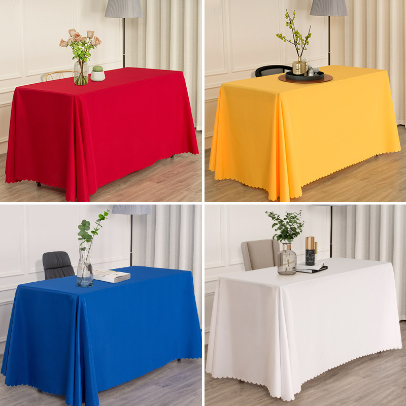 会议桌桌布定制酒店办公室展会广告地推纯色红白色长方形台布布艺