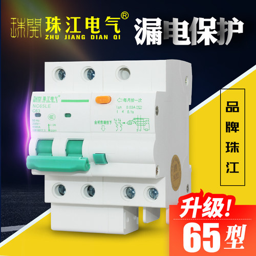 珠江空气开关2P断路器家用小型带漏电保护器40/63A漏电保护断路器