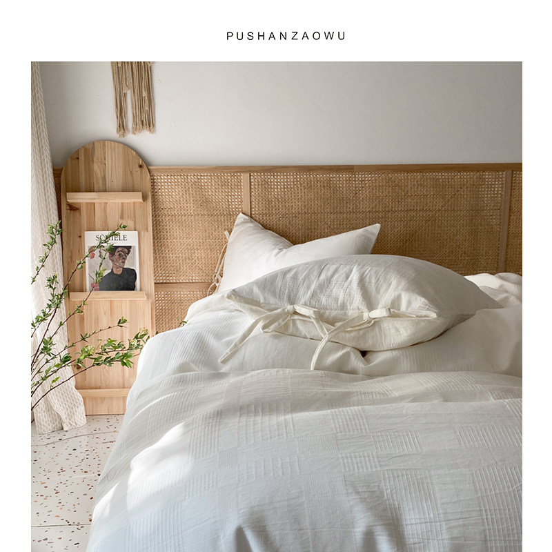 纯棉#日式A类婴儿级原棉四件套白色不染棉民宿酒店床上用品被套夏