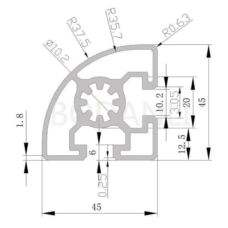 加工h扇形工业r合型型材4545欧标铝挤型材料4545铝铝材金材