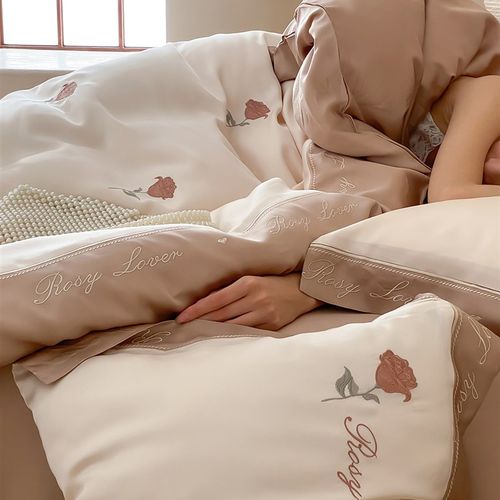 法式浪漫小玫瑰60支天丝四件套 刺绣花朵精致双人床单床笠凉爽夏