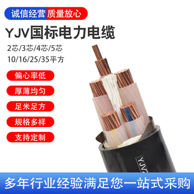 国标铜芯YJV2/3/4/5芯 10/16/25/35平方三相四线工程电力电缆电线