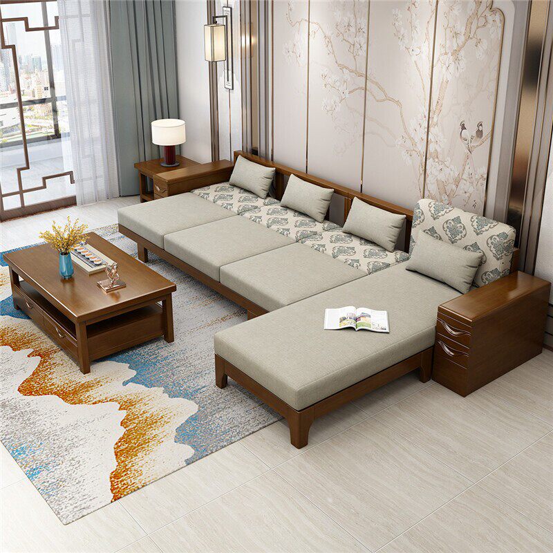 实木沙发组合客厅家具实木转角沙发可储物沙发拉床多功能可拆洗