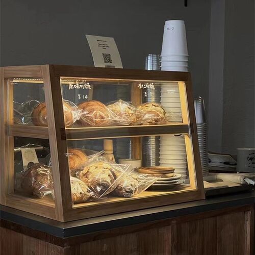 烘焙蛋糕咖啡店糕点甜品柜前台台面吧台小型玻璃展示柜实木面包柜