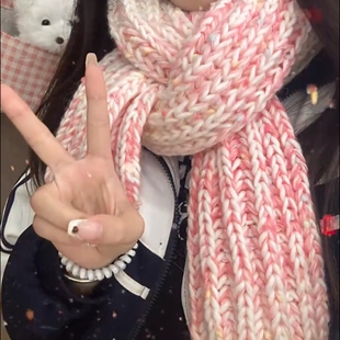 粉黄渐变围巾手工diy毛线自制围脖材料包编织牛奶棉送男朋友礼物