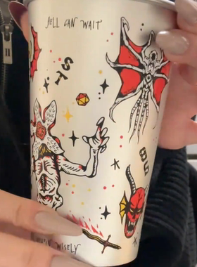 怪奇物语防摔冷变色联名周边铝制变色水杯现货食品级遇冷变色