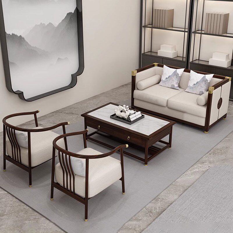 新中式售楼处部洽谈沙发组合酒店大堂会所茶楼接待会客休息区卡座