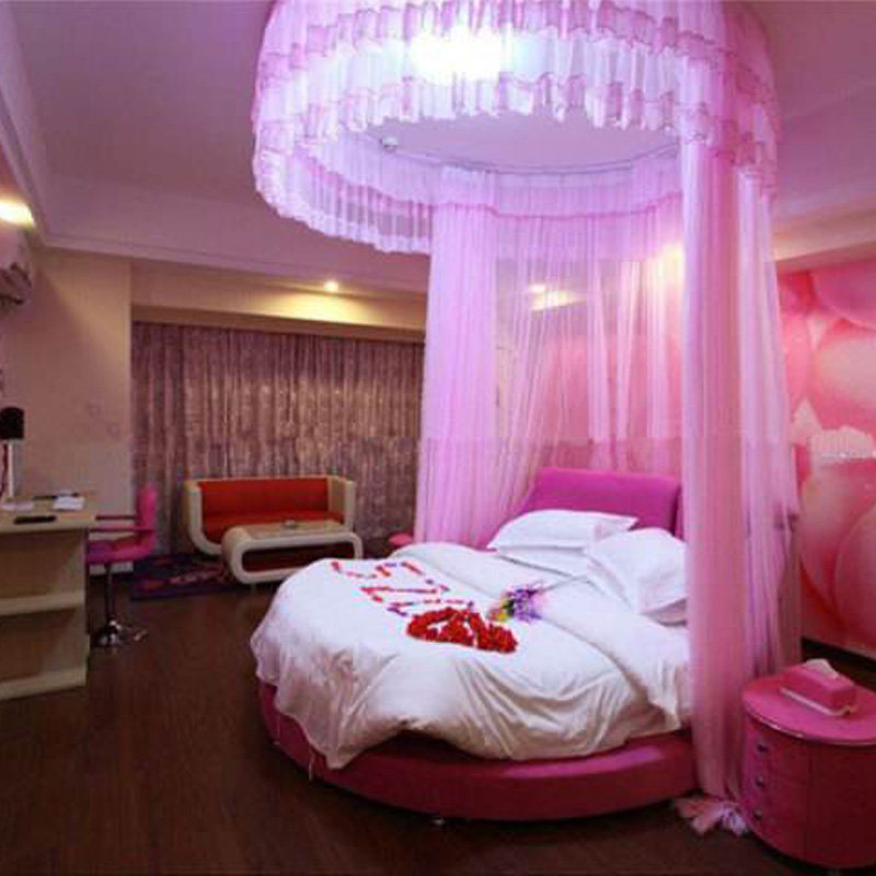 圆床蚊帐导轨道纹帐定制吸顶圆顶公主风纱帐订做加密家用滑轨床幔