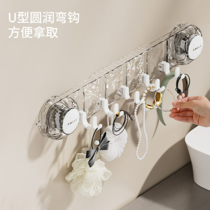 旋转吸盘挂钩一排免打孔排钩强力承重浴室卫生间门后墙壁无痕粘钩