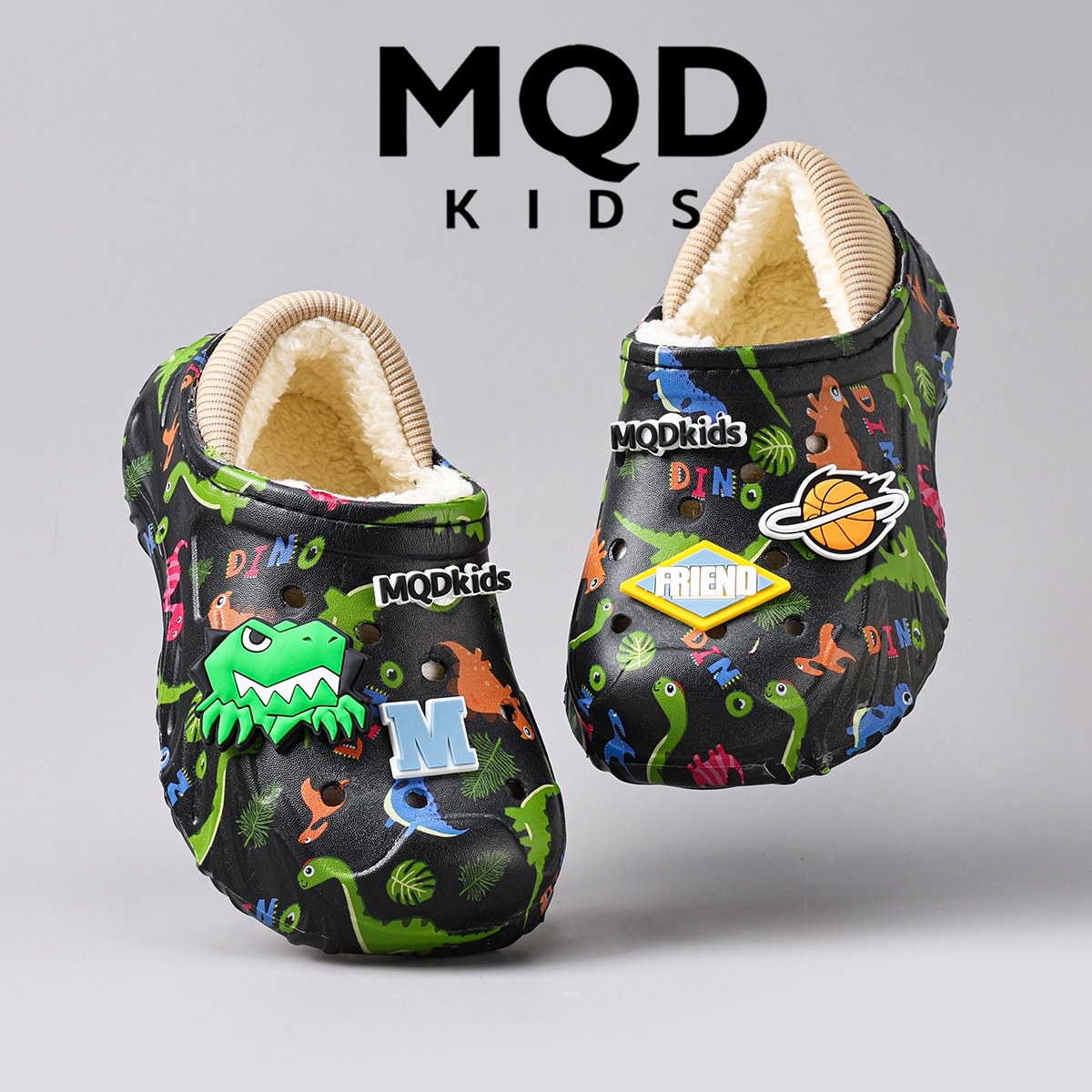 MQD儿童棉拖鞋男童秋冬季2025新款宝宝加绒保暖外穿恐龙居家拖鞋
