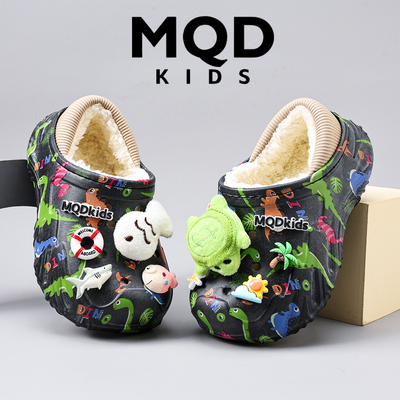MQD儿童棉拖鞋男童2025冬季新款宝宝家居室内包跟男孩保暖毛毛拖