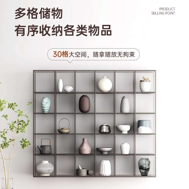 网格展示架置物架亚克力轻奢壁挂博古架客厅多宝阁茶具陈列架挂墙