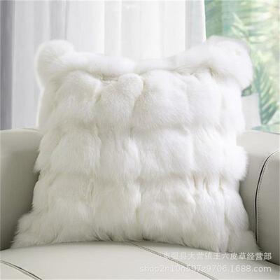 现代简约高级感本色系抱枕纯色客厅沙发靠枕真毛床头靠垫抱枕套