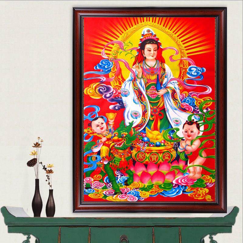 5D钻石画满钻客厅竖版送子观音菩萨佛像贴钻十字绣满绣钻石绣新款