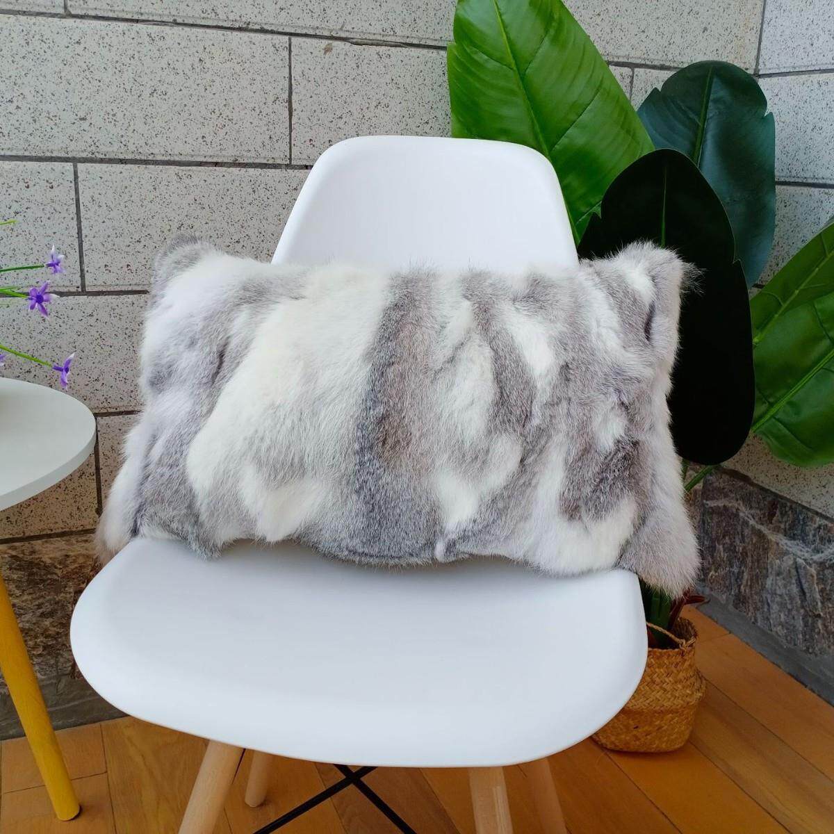 靠垫拼皮兔毛抱枕北欧长毛绒沙发床头靠枕靠垫抱枕