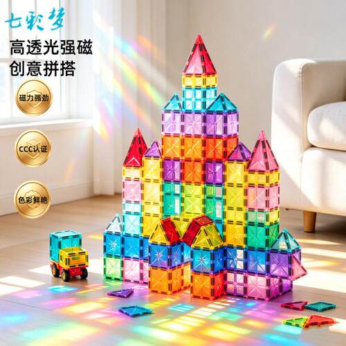 彩窗磁力片益智儿童玩具积木散片补充装吸铁石磁性磁铁拼装女孩