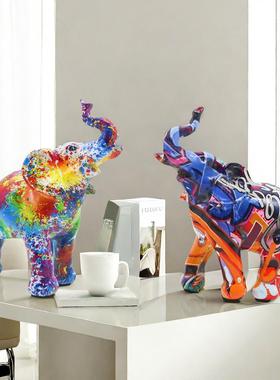 复古迷你大象树脂工艺品家居玄关电视柜酒柜摆件商务礼品商务风