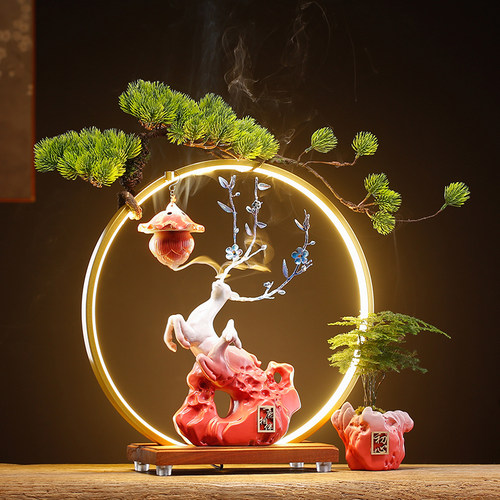 倒流香炉家用创意生财鹿室内薰香沉香檀香家居客厅装饰品陶瓷摆饰