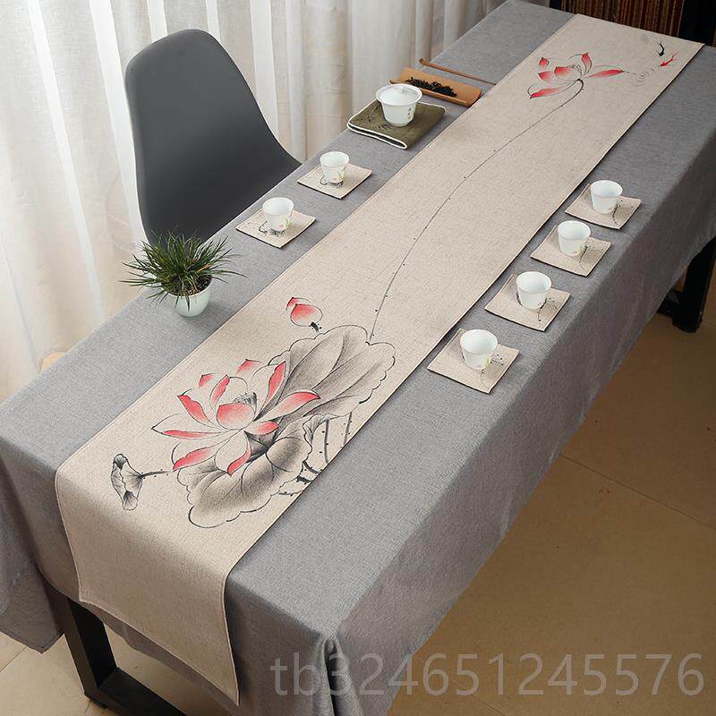 正品绘中式桌席旗茶布艺禅意亚麻布复古几茶茶台餐桌茶帘中国风手